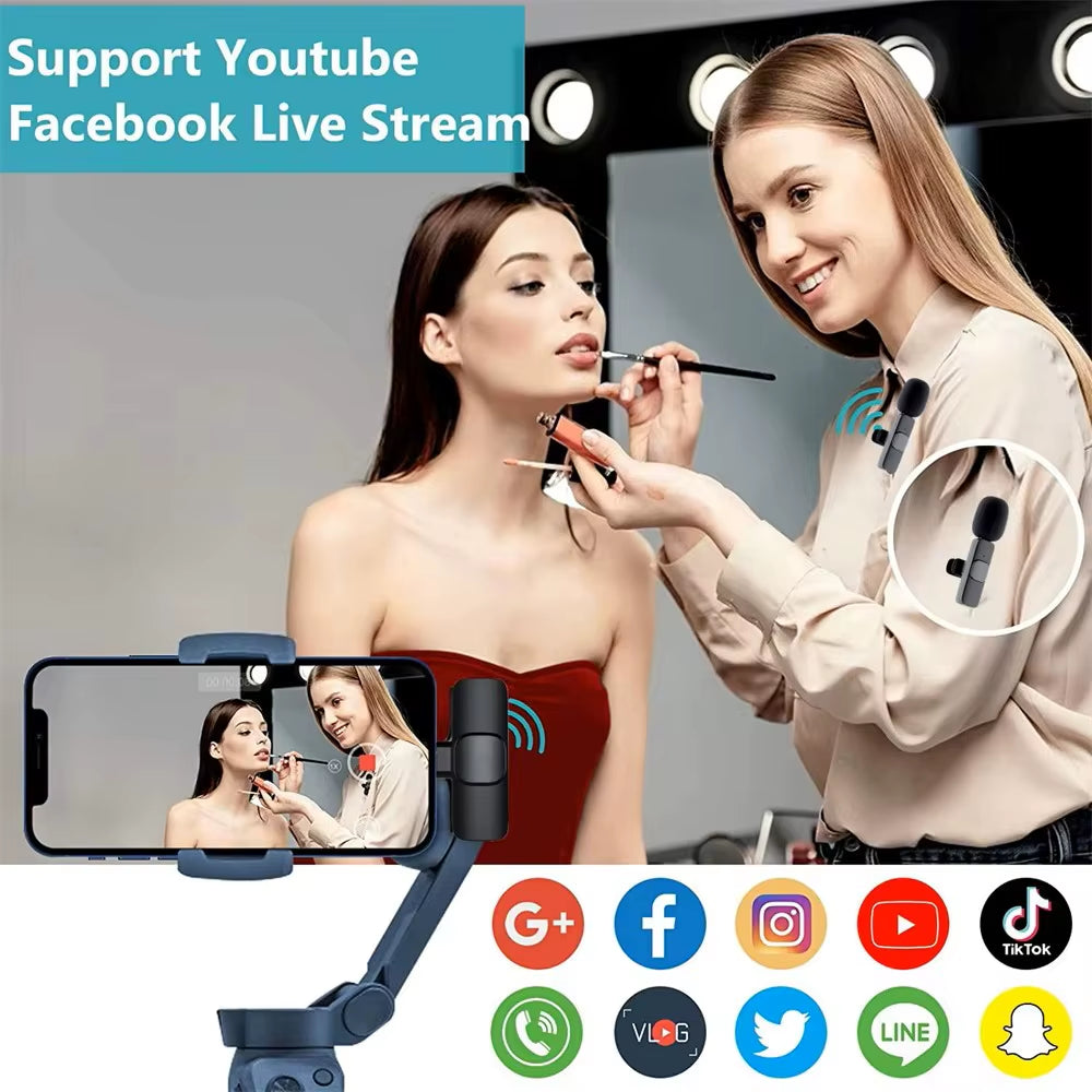 Wireless Lavalier Microphone Mini Portable Audio Video Recording Mic for Iphone Android Live Broadcast Gaming