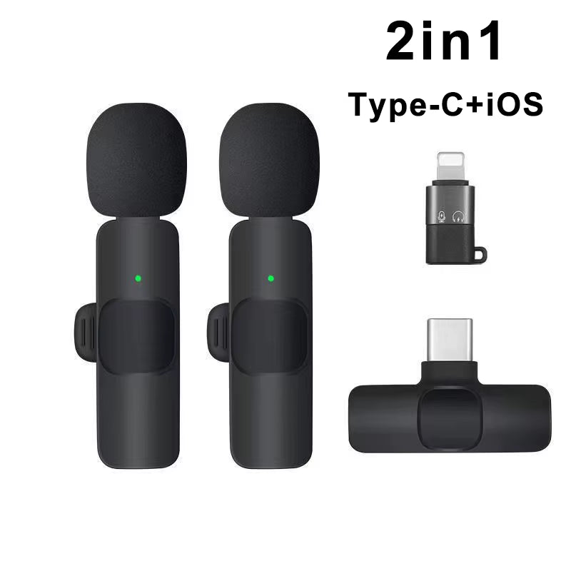 Wireless Lavalier Microphone Mini Portable Audio Video Recording Mic for Iphone Android Live Broadcast Gaming